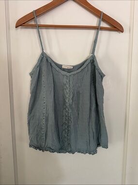 Love Stitch Dusty Blue Lace-Panel Spaghetti Strap Camisole
